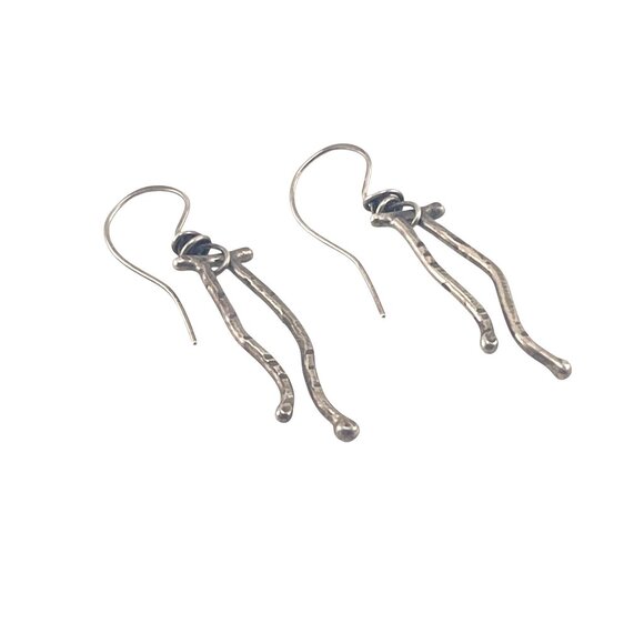 Handcrafted Silver Dangle Earrings With Organic Twist Design 1 1/2'' - Picture 4 of 6